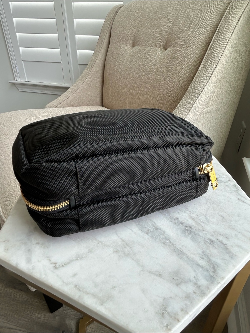TUMI Alpha 3 Black and gold ballistic nylon split Kit toiletry bag - Picture 4 of 7